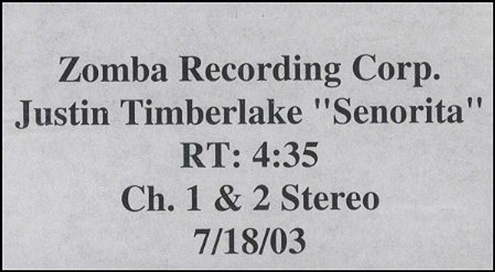 Justin Timberlake Senorita US Promo video (VHS or PAL or NTSC) PROMO VIDEO