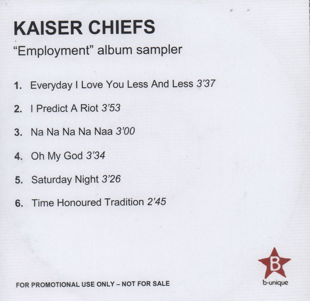 Kaiser Chiefs Employment - Album Sampler UK Promo CD-R acetate CD-R