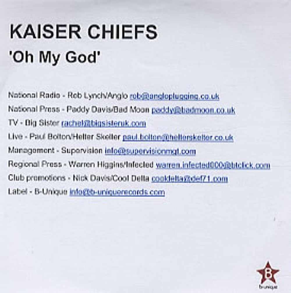 Kaiser Chiefs Oh My God UK Promo CD-R acetate CD-R ACETATE