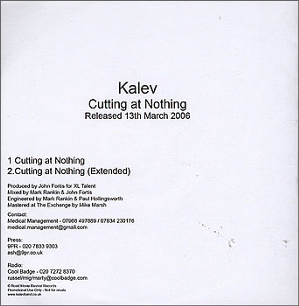 Kalev Cutting At Nothing UK CD-R acetate KBQCRCU370244