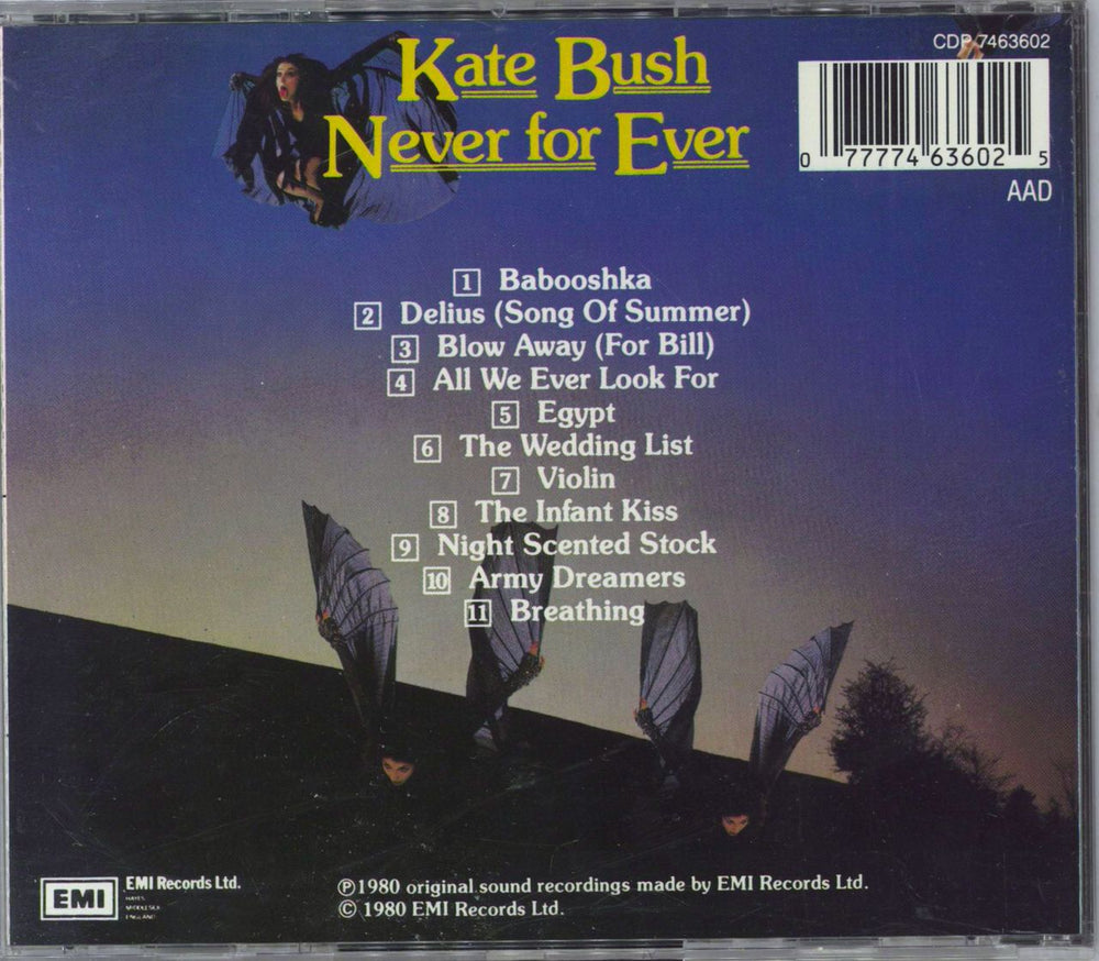 Kate Bush Never For Ever German CD album (CDLP) BUSCDNE818503