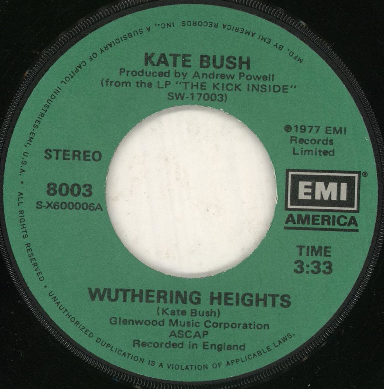 見本盤ケイト・ブッシュ Wuthering Heights 7インチレコード