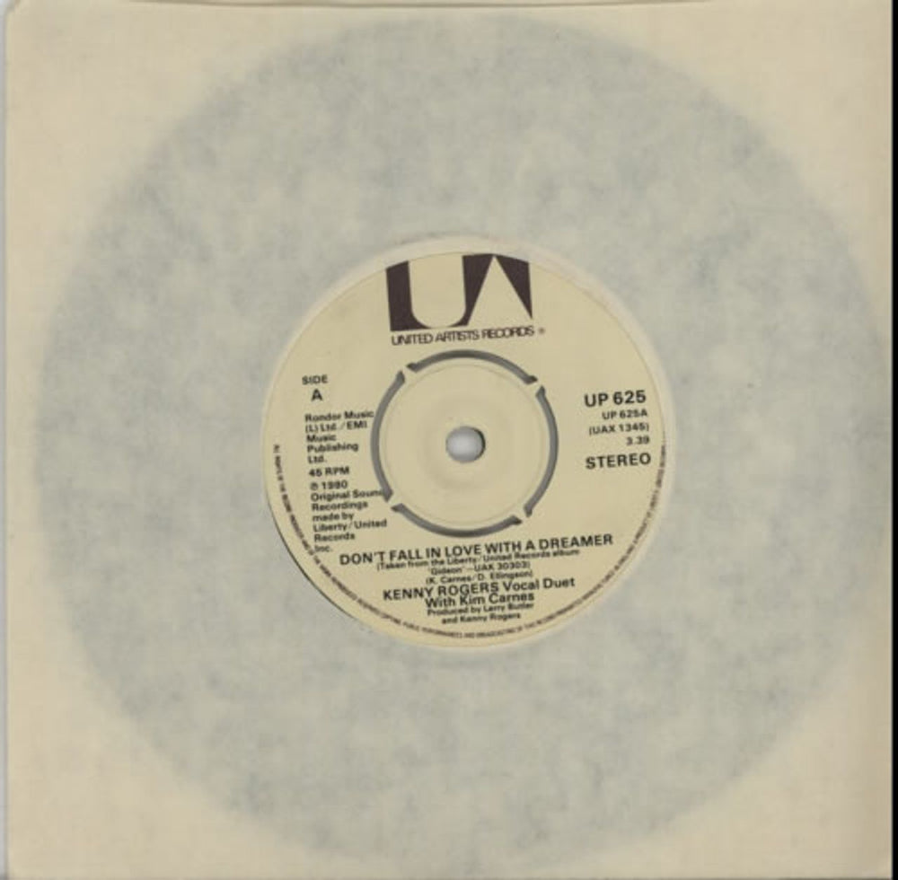 Kenny Rogers & The First Edition Don't Fall In Love With A Dreamer UK 7" vinyl single (7 inch record / 45) UP625