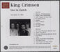 King Crimson Live In Zurich (November 15, 1973) UK 2 CD album set (Double CD)