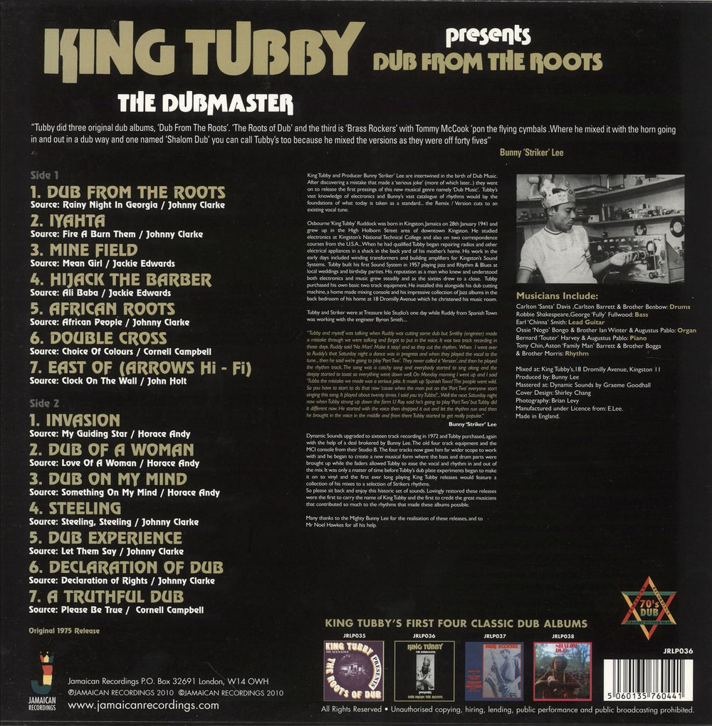 King Tubby Presents Dub From The Roots UK vinyl LP album (LP record) 5060135760410