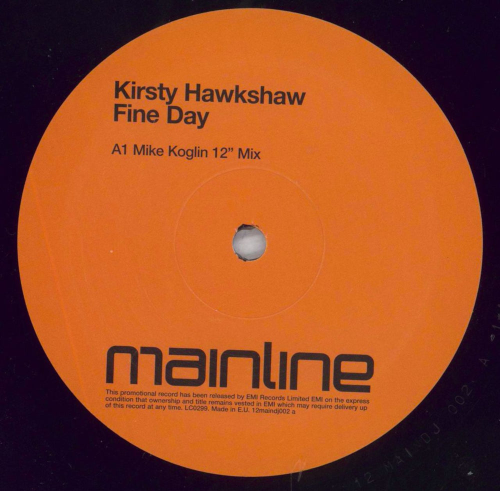 Kirsty Hawkshaw Fine Day UK Promo 12" vinyl single (12 inch record / Maxi-single) KHW12FI827350