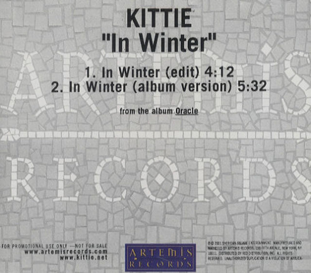 Kittie In Winter US Promo CD single (CD5 / 5") ARTCD-145