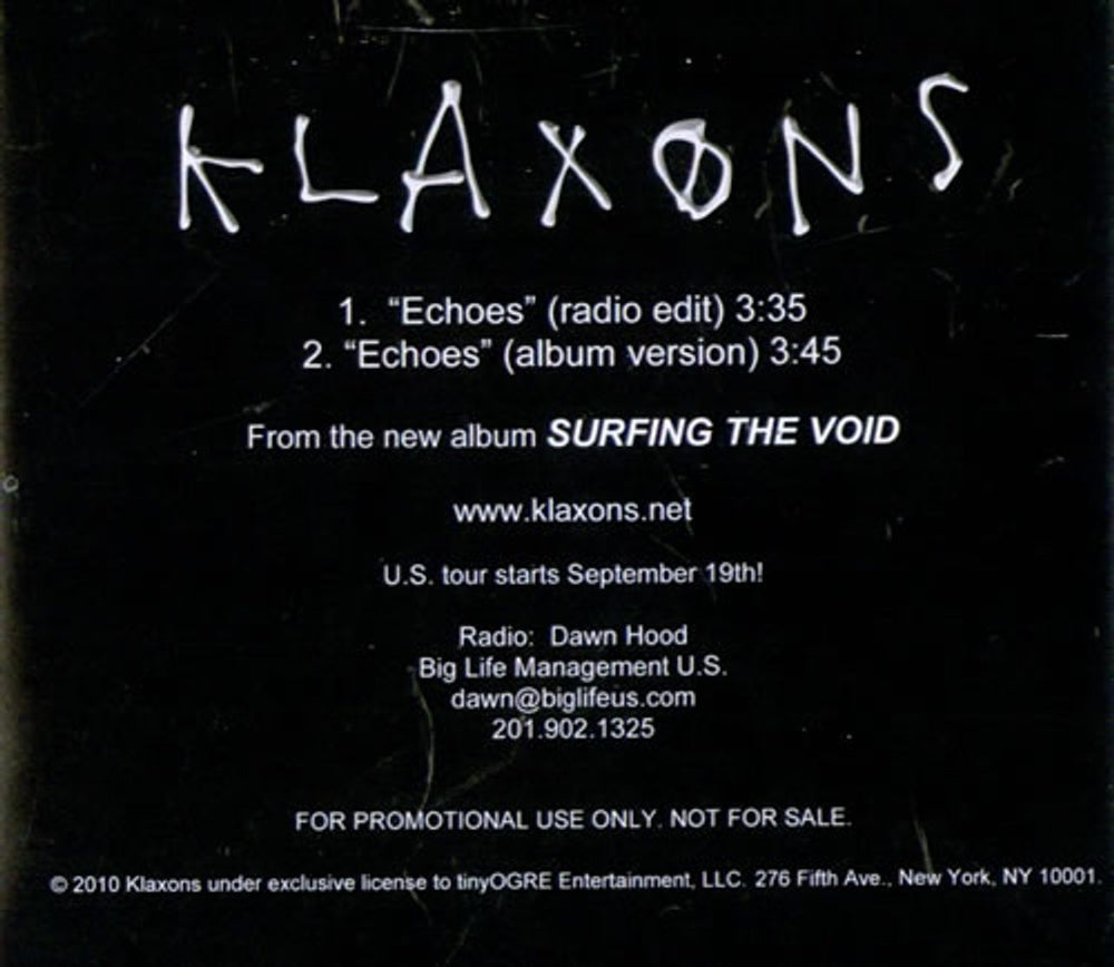 Klaxons Echoes US Promo CD-R acetate CDR-ACETATES