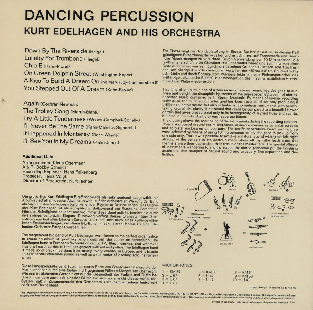 Kurt Edelhagen Dancing Percussion German vinyl LP album (LP record)