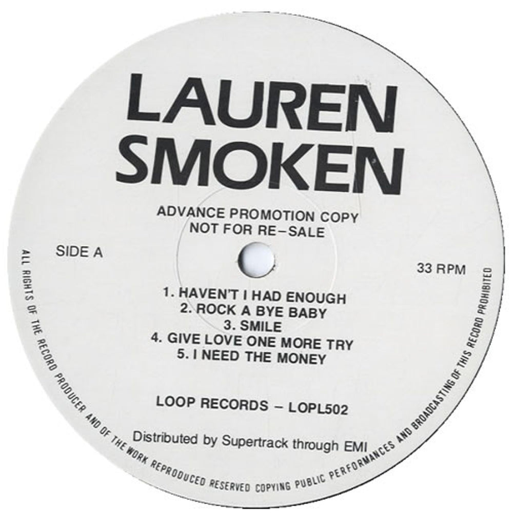 Lauren Smoken Lauren Smoken UK Promo vinyl LP album (LP record) LOPL502