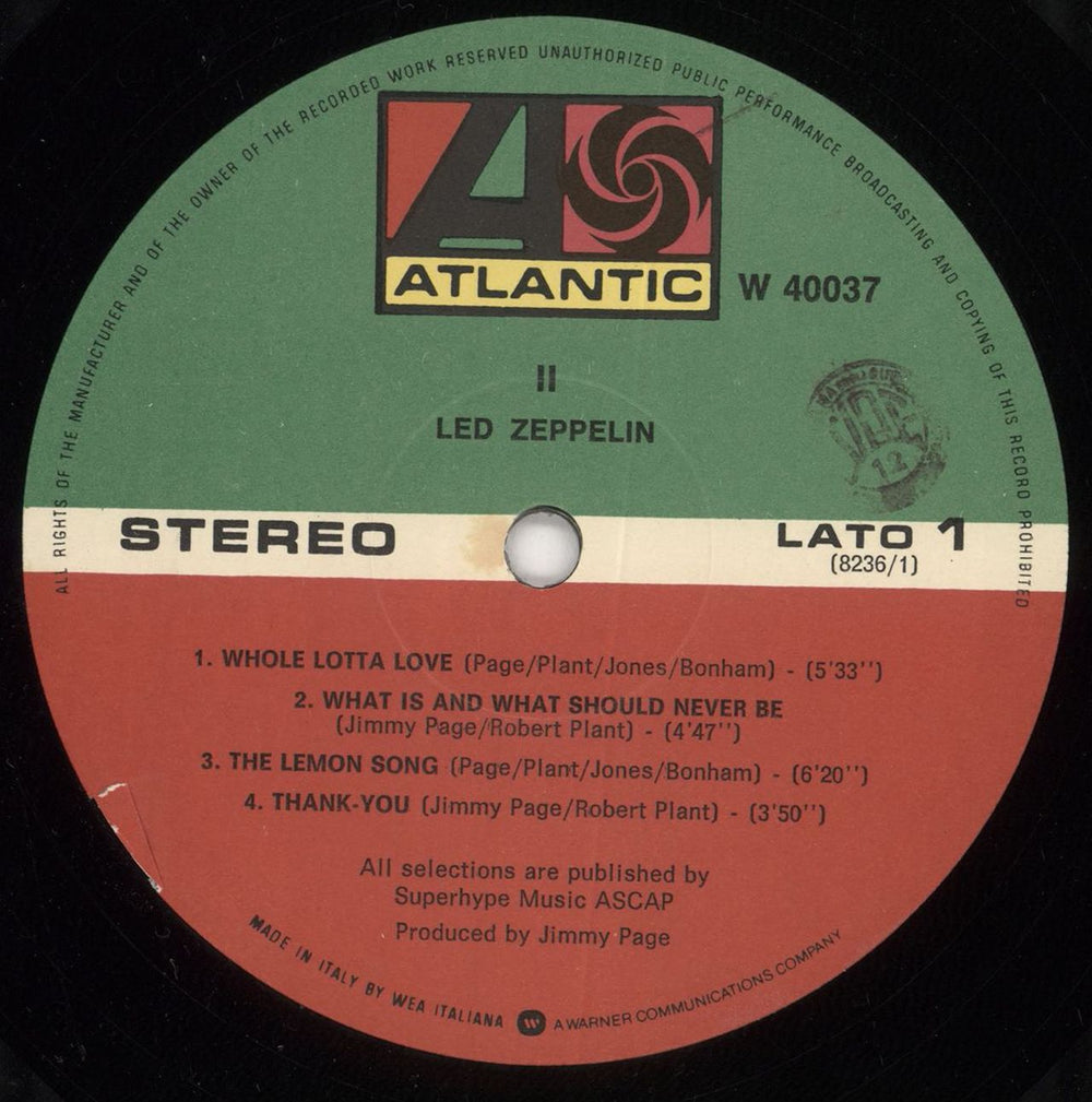 Led Zeppelin Led Zeppelin II Italian vinyl LP album (LP record) ZEPLPLE726788