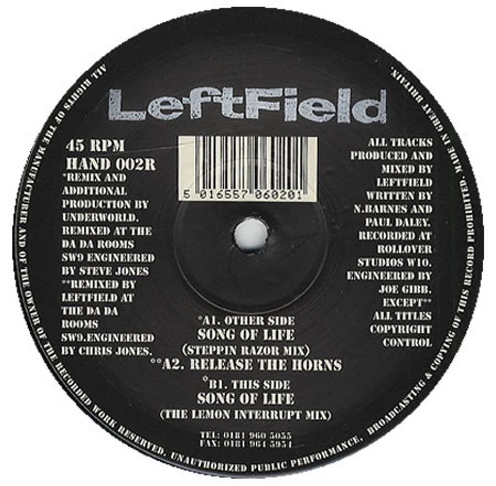 Leftfield Song Of Life UK 12" vinyl single (12 inch record / Maxi-single) HAND002R