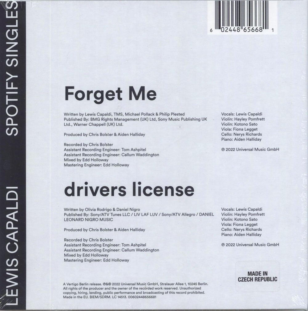 Lewis Capaldi Forget Me: Spotify Singles - Sealed UK 7" vinyl single (7 inch record / 45) 602448656681