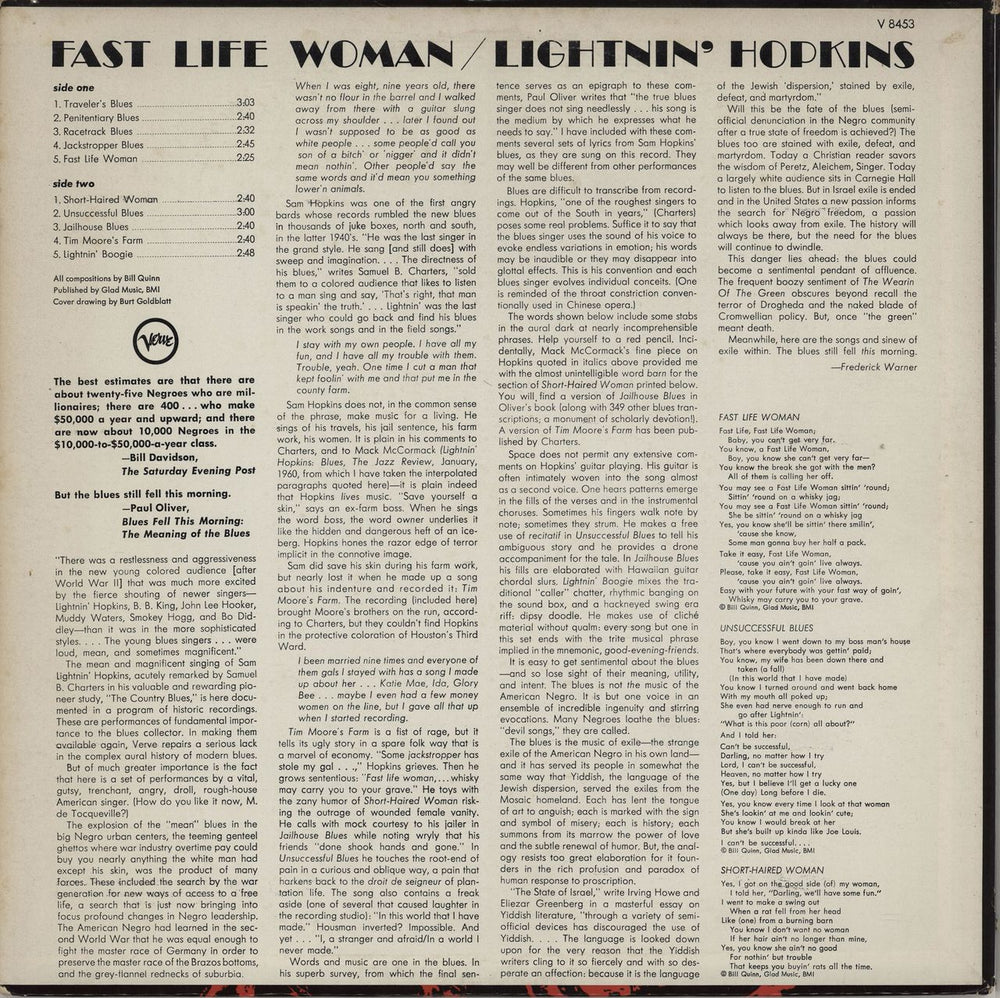 Lightnin' Hopkins Fast Life Woman US vinyl LP album (LP record)