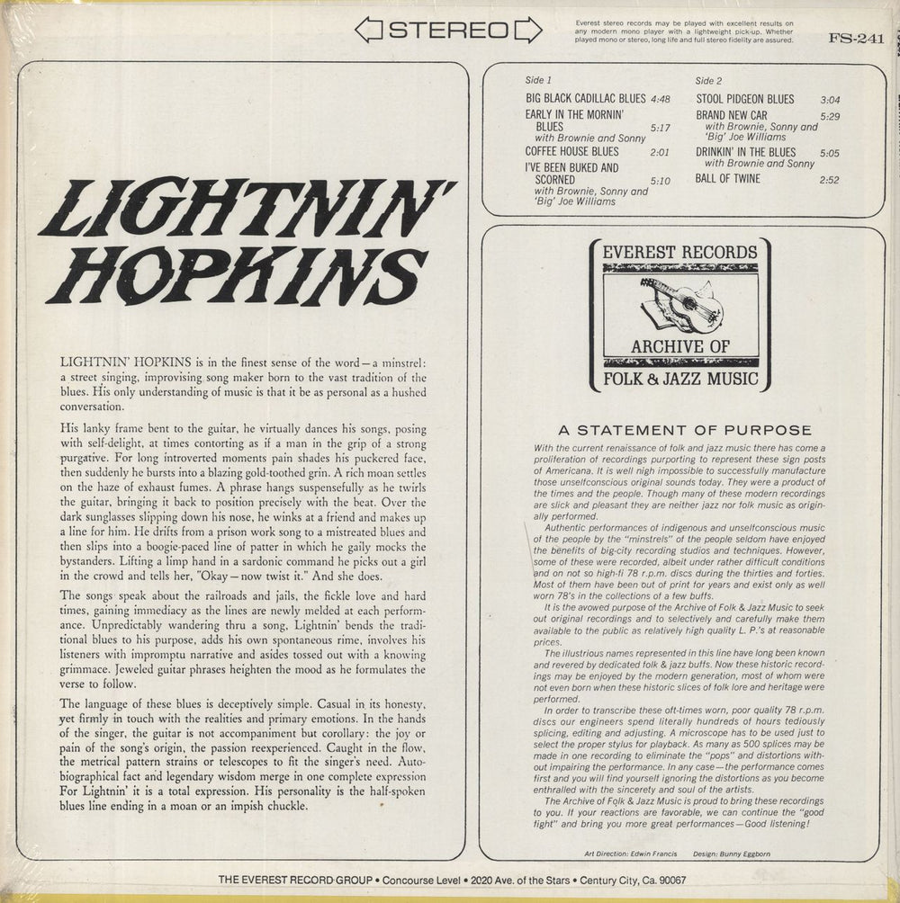 Lightnin' Hopkins Lightnin' Hopkins - Shrink US vinyl LP album (LP record)