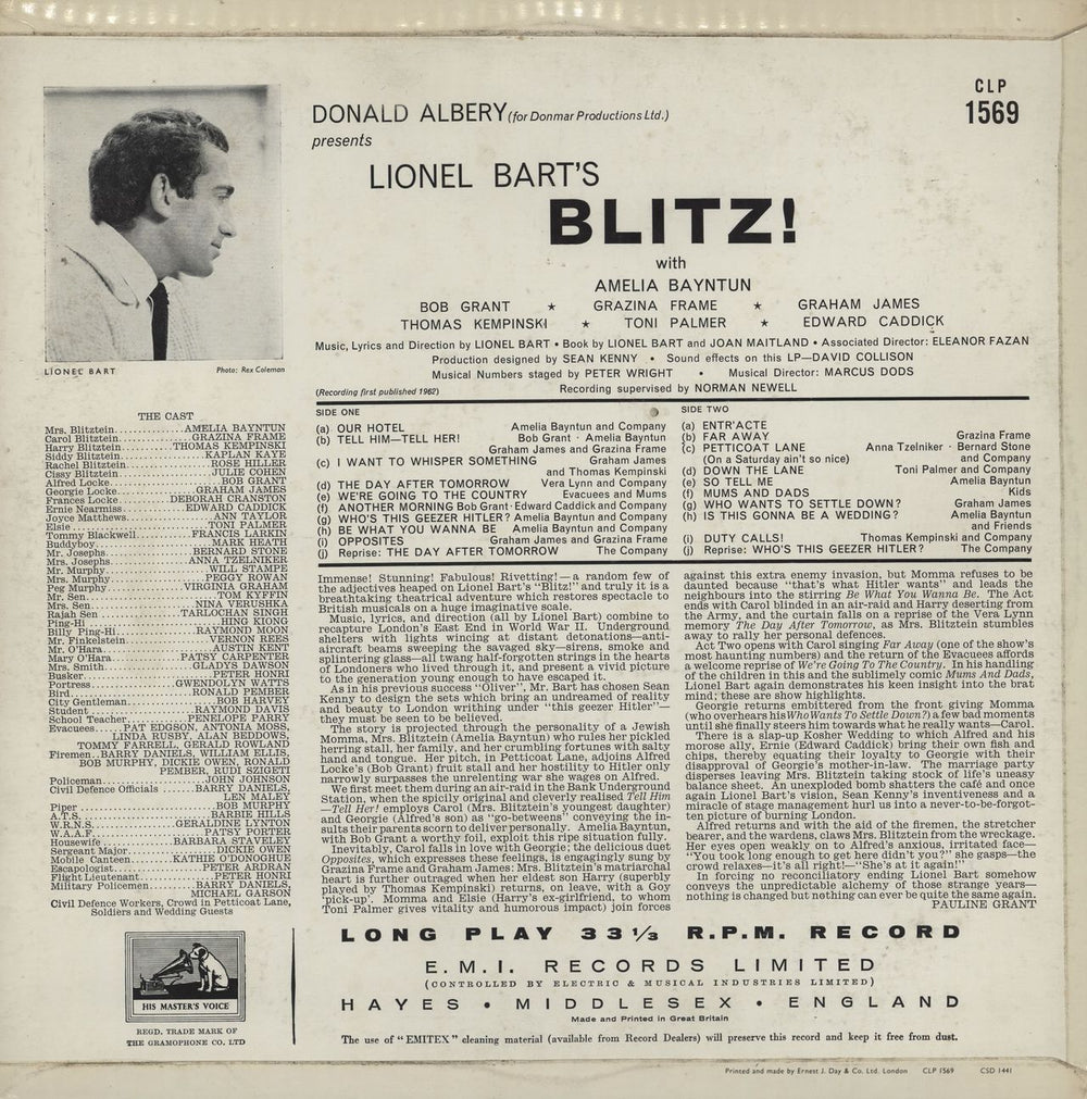 Lionel Bart Blitz! UK vinyl LP album (LP record)
