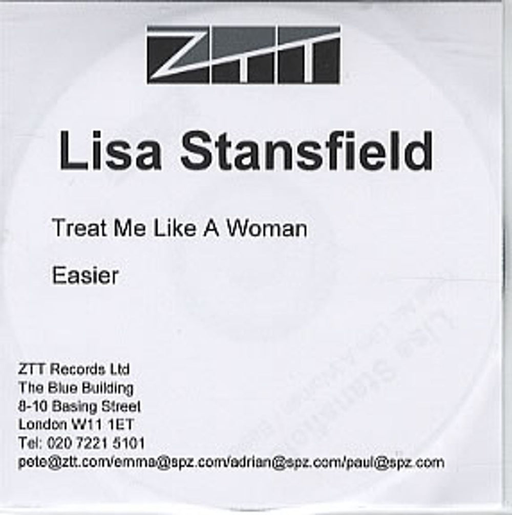 Lisa Stansfield Treat Me Like A Woman UK Promo CD-R acetate CD-R ACETATE