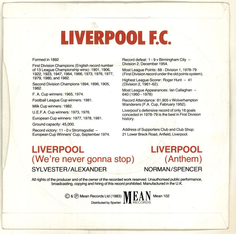 Liverpool FC Liverpool [Anthem] - Red Vinyl - Picture Sleeve UK 7" vinyl single (7 inch record / 45) LFC07LI704944