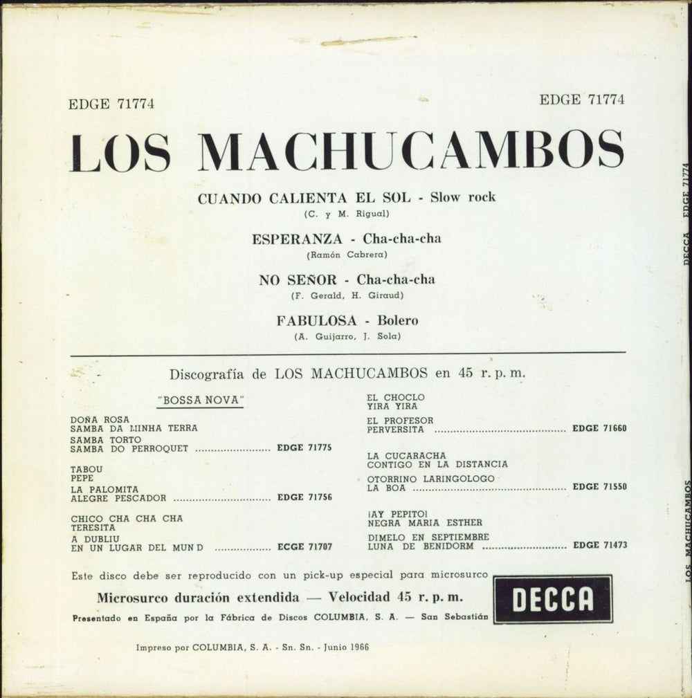 Los Machucambos Los Machucambos EP Spanish 7" vinyl single (7 inch record / 45)