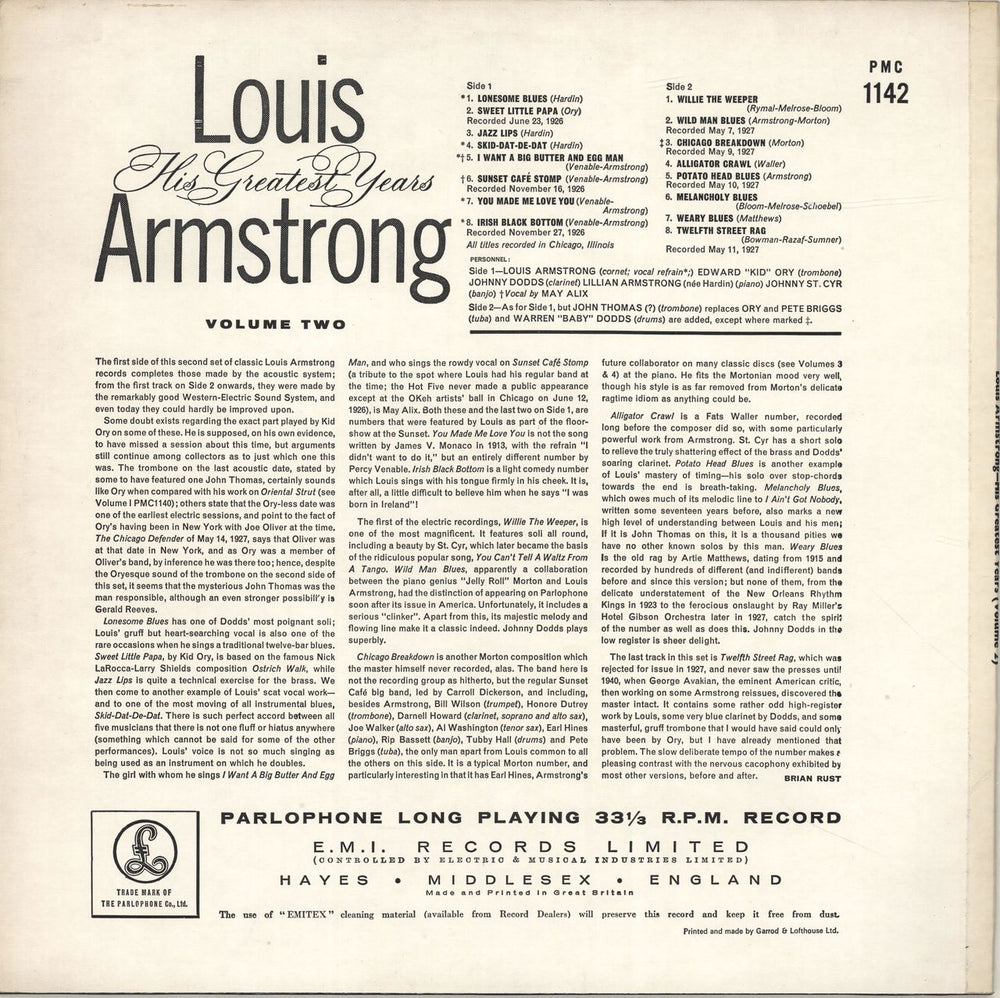 Louis Armstrong His Greatest Years Volume 2 UK vinyl LP album (LP record)