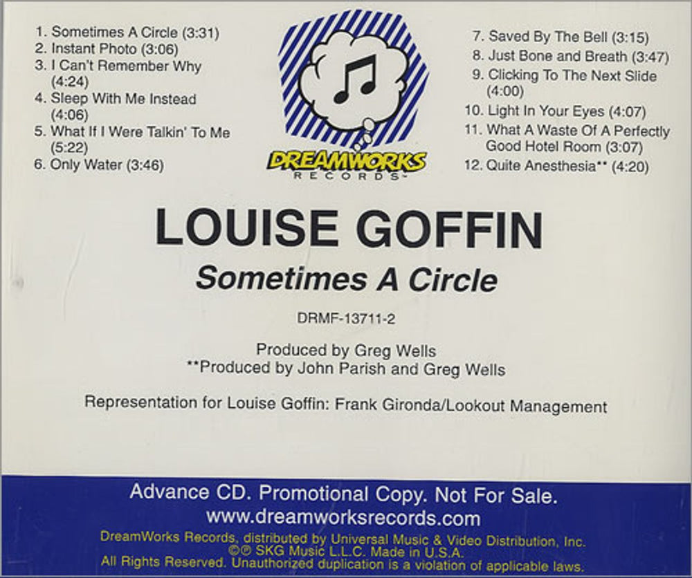 Louise Goffin Sometimes A Circle US Promo CD album (CDLP) DRMF-13711-2