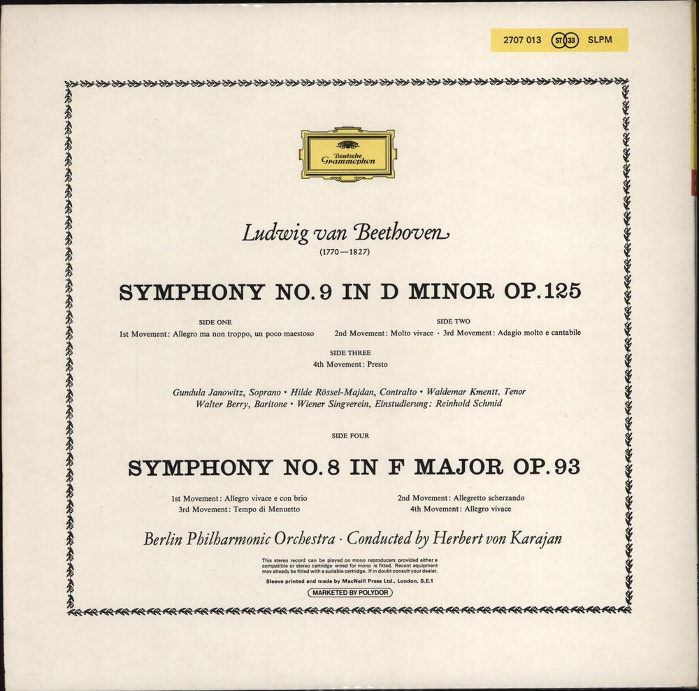 Ludwig Van Beethoven Symphonies Nos. 8 and 9 UK 2-LP vinyl record set (Double LP Album)