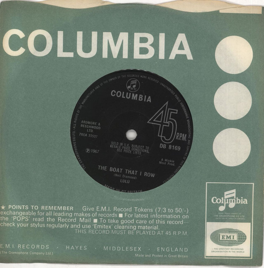 Lulu The Boat That I Row UK 7" vinyl single (7 inch record / 45) DB8169