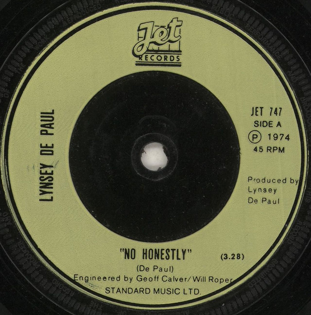 Lynsey De Paul No Honestly - Green injection UK 7" vinyl single (7 inch record / 45) JET747