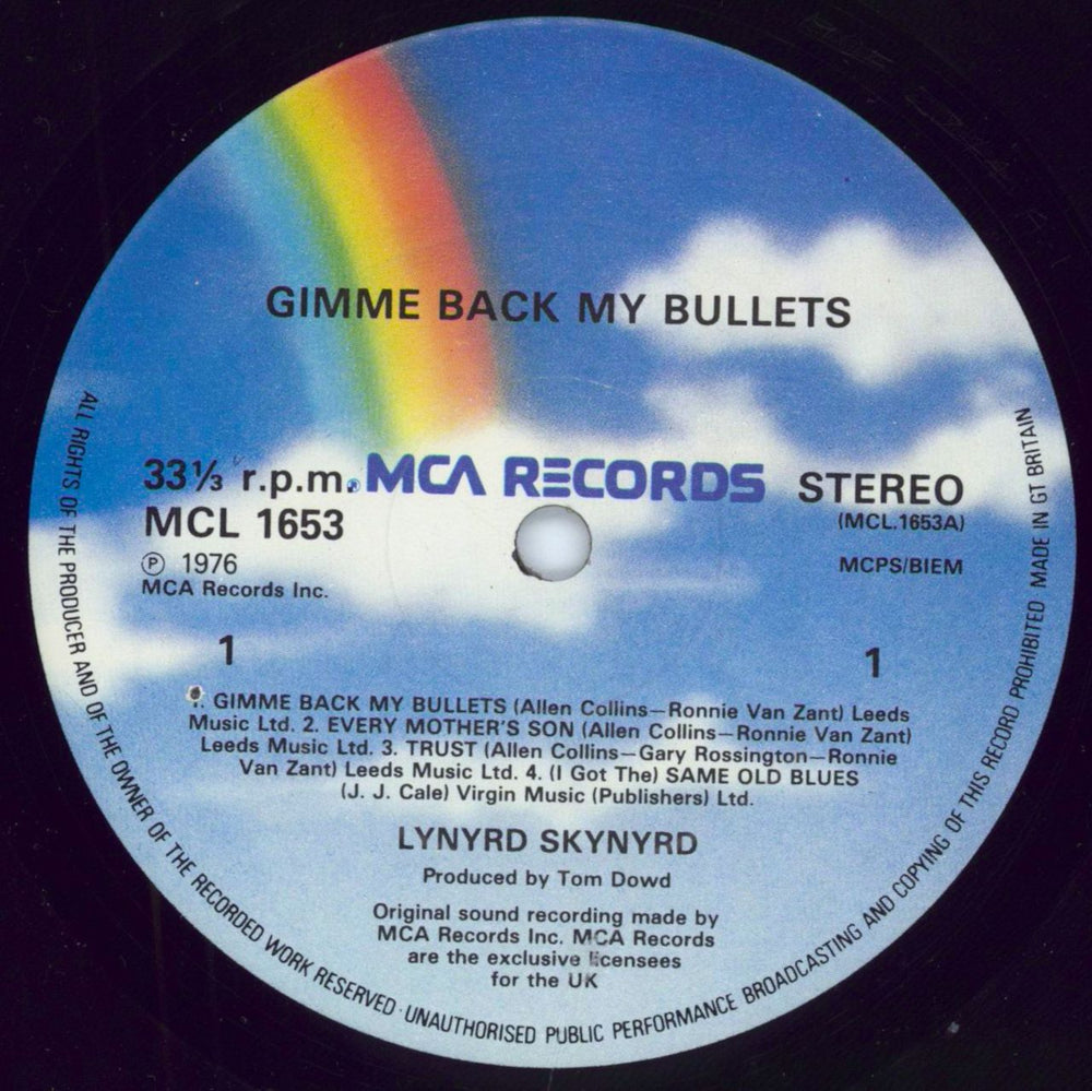 Lynyrd Skynyrd Gimme Back My Bullets - Cat no Stickered UK vinyl LP album (LP record) LRDLPGI792363