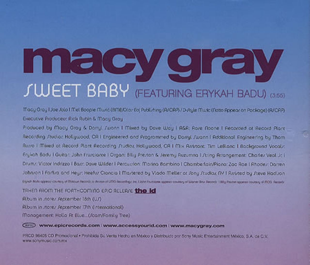Macy Gray Sweet Baby Mexican Promo CD single — RareVinyl.com