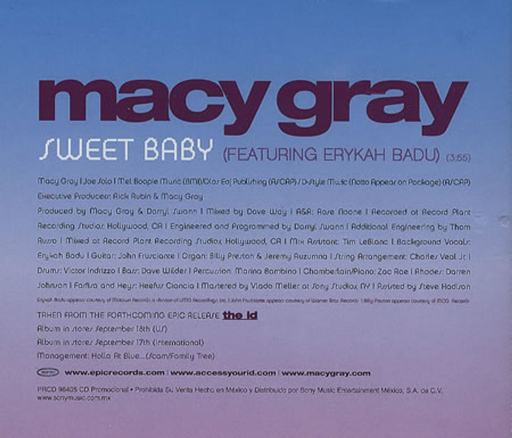 Macy Gray Sweet Baby Mexican Promo CD single (CD5 / 5") MYGC5SW246079