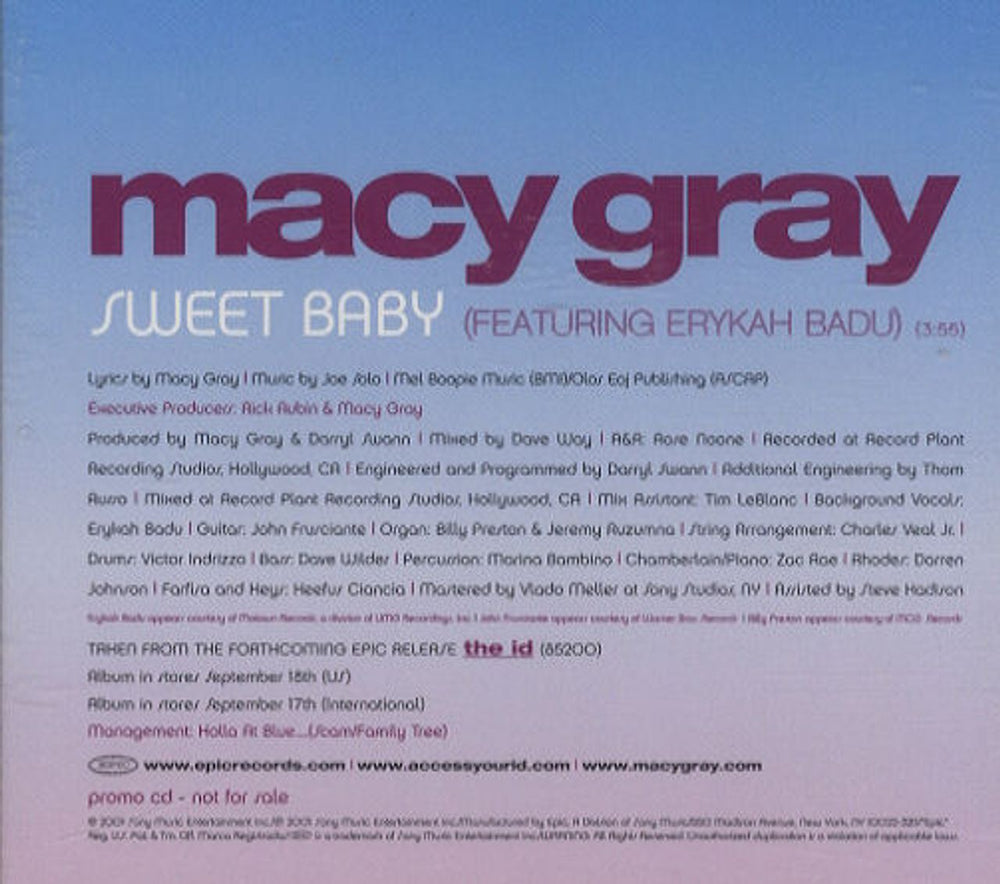 Macy Gray Sweet Baby US Promo CD single (CD5 / 5") ESK24957