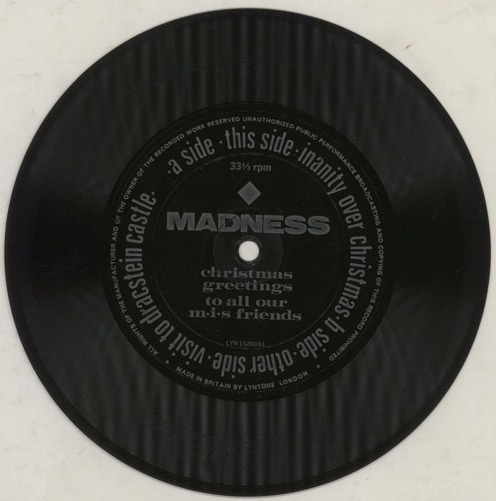 Madness Christmas Greetings To All Our M.I.S. Friends UK Promo 7" vinyl single (7 inch record / 45) LYN15280/81