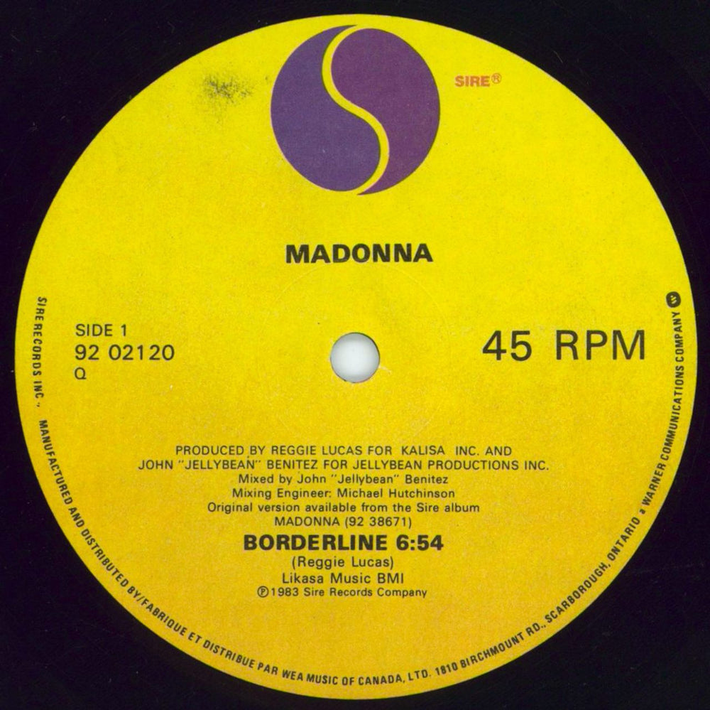 Madonna Borderline - EX Canadian 12" vinyl single (12 inch record / Maxi-single) MAD12BO669788