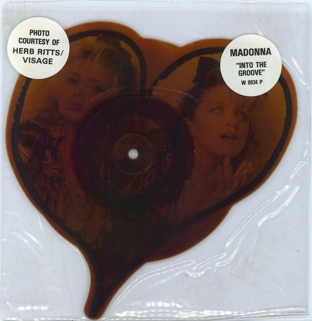 Madonna Into The Groove - tea-stained/stickered sleeve UK shaped picture disc (picture disc vinyl record) W8934P