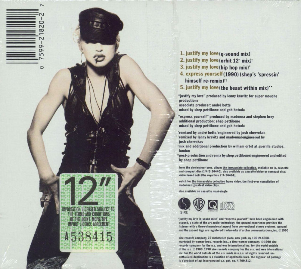 Madonna Justify My Love - Sealed US CD single (CD5 / 5") 075992182027