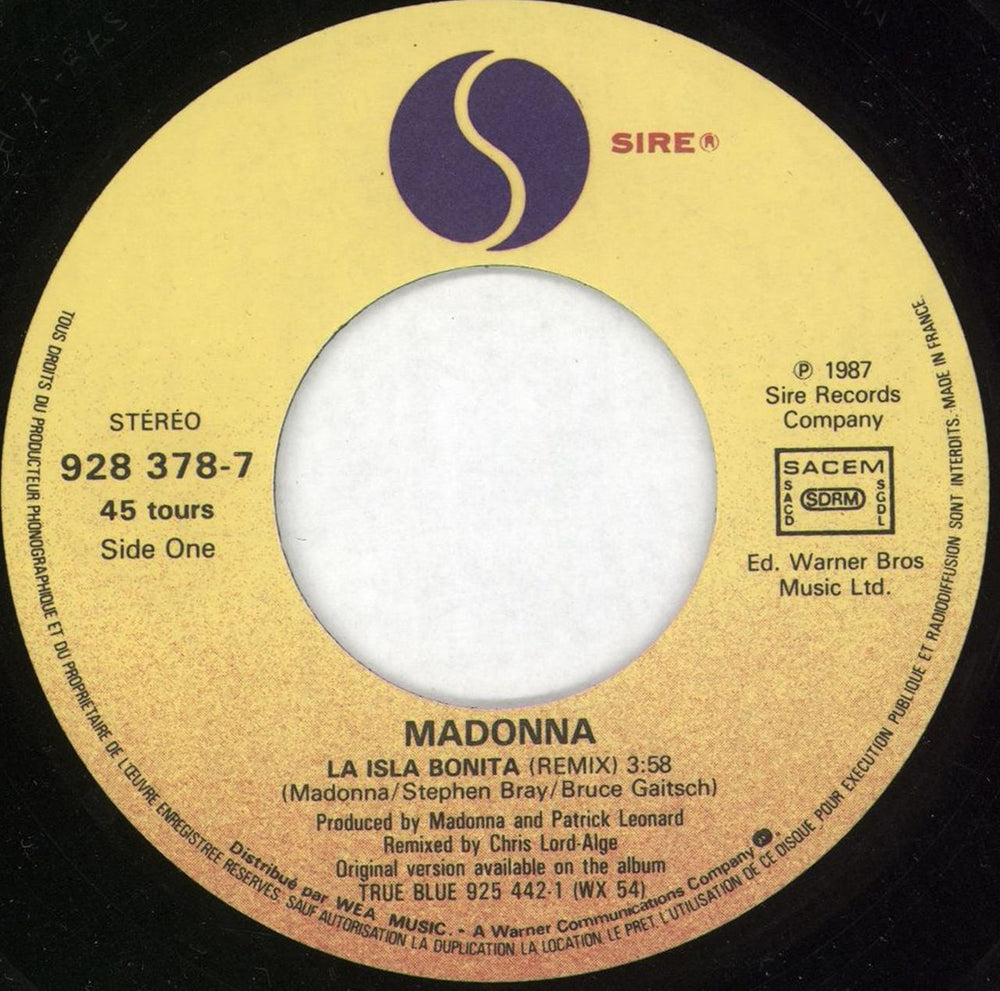 Madonna La Isla Bonita French 7" vinyl single (7 inch record / 45) MAD07LA45218