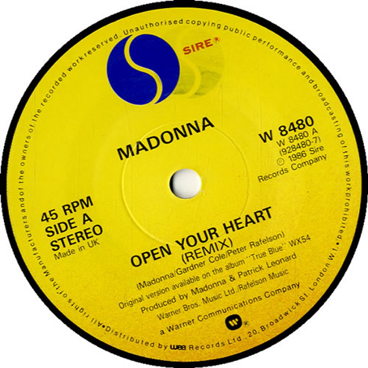 Madonna Open Your Heart - Paper labels + Matt sleeve UK 7