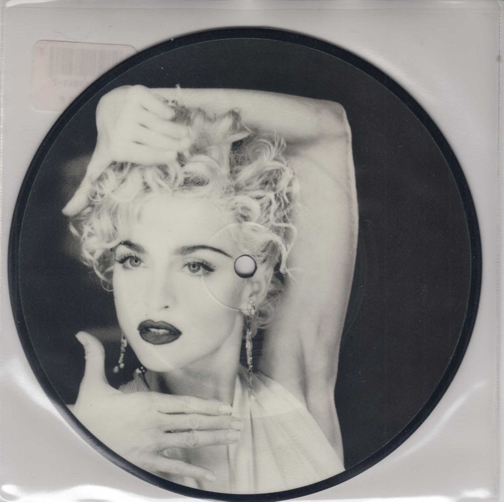 Madonna Vogue - Barcode stickered sleeve UK 7" vinyl picture disc (7 inch picture disc single) W9851P