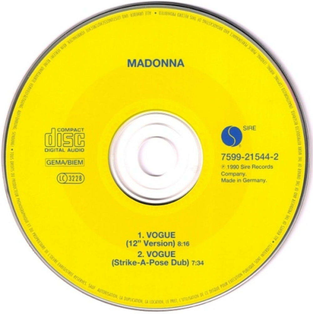 Madonna Vogue - Yellow German CD single (CD5 / 5") MADC5VO105225