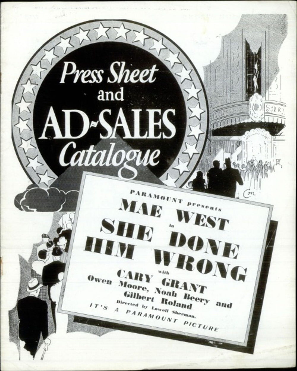 Mae West She Done Him Wrong - Press Sheet And Ad-Sales Catalogue UK press book SALES CATALOGUE