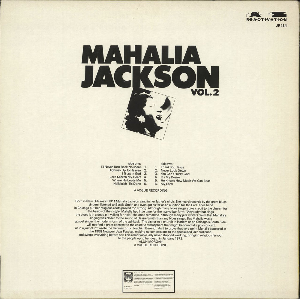 Mahalia Jackson Mahalia Jackson Volume 2 UK vinyl LP album (LP record) MJKLPMA708832