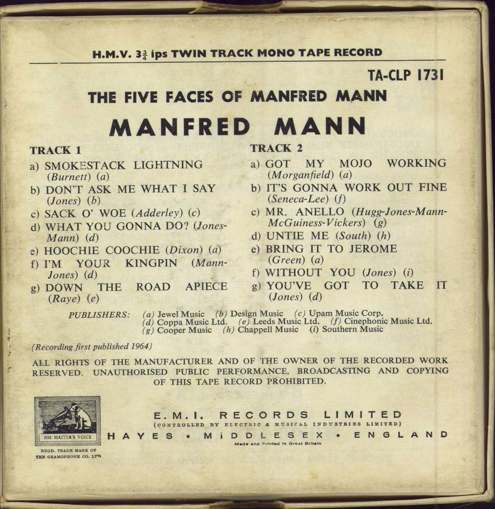 Manfred Mann The Five Faces Of Manfred Mann UK Reel to Reel