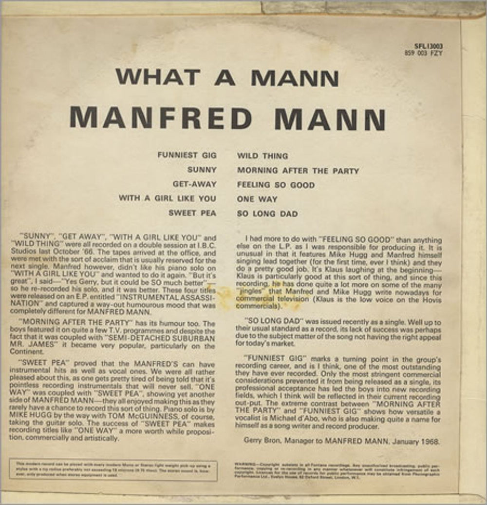 Manfred Mann What A Mann - 1st UK Vinyl LP — RareVinyl.com