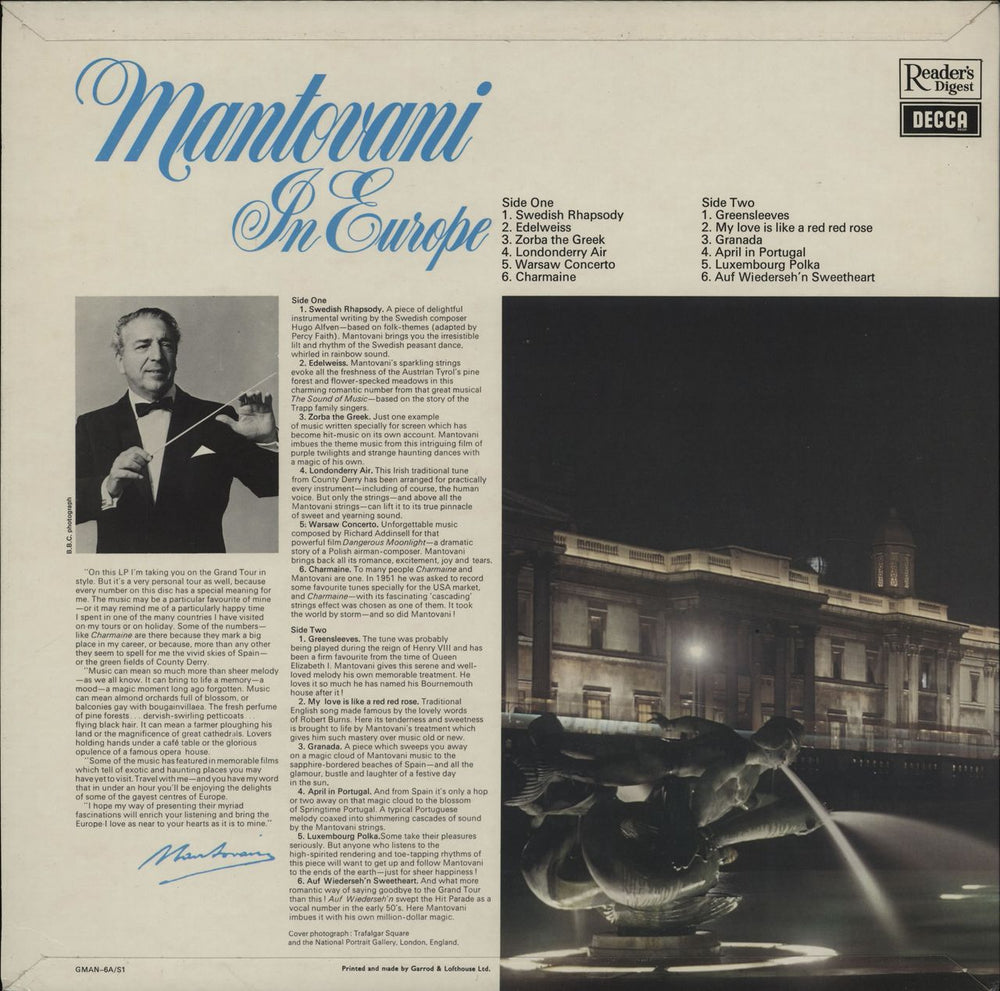 Mantovani In Europe - White Label UK Promo vinyl LP album (LP record)