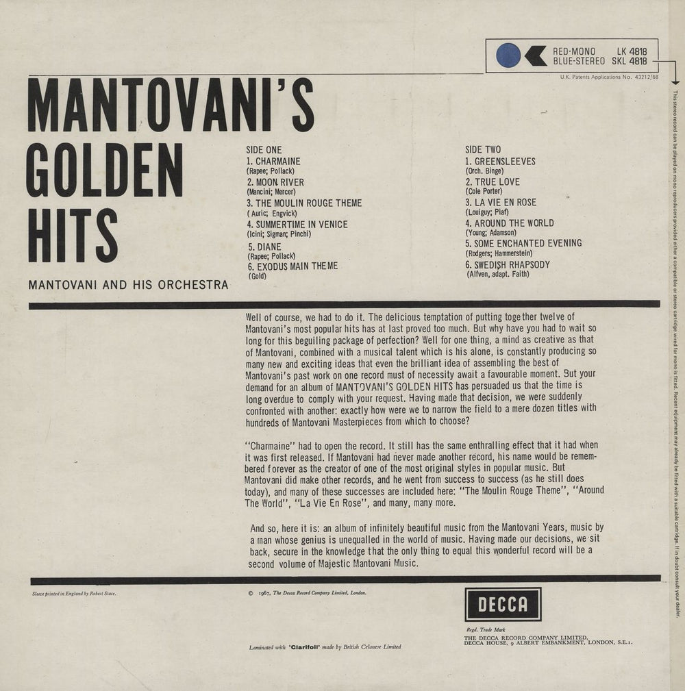 Mantovani Mantovani's Golden Hits - 2nd UK vinyl LP album (LP record)