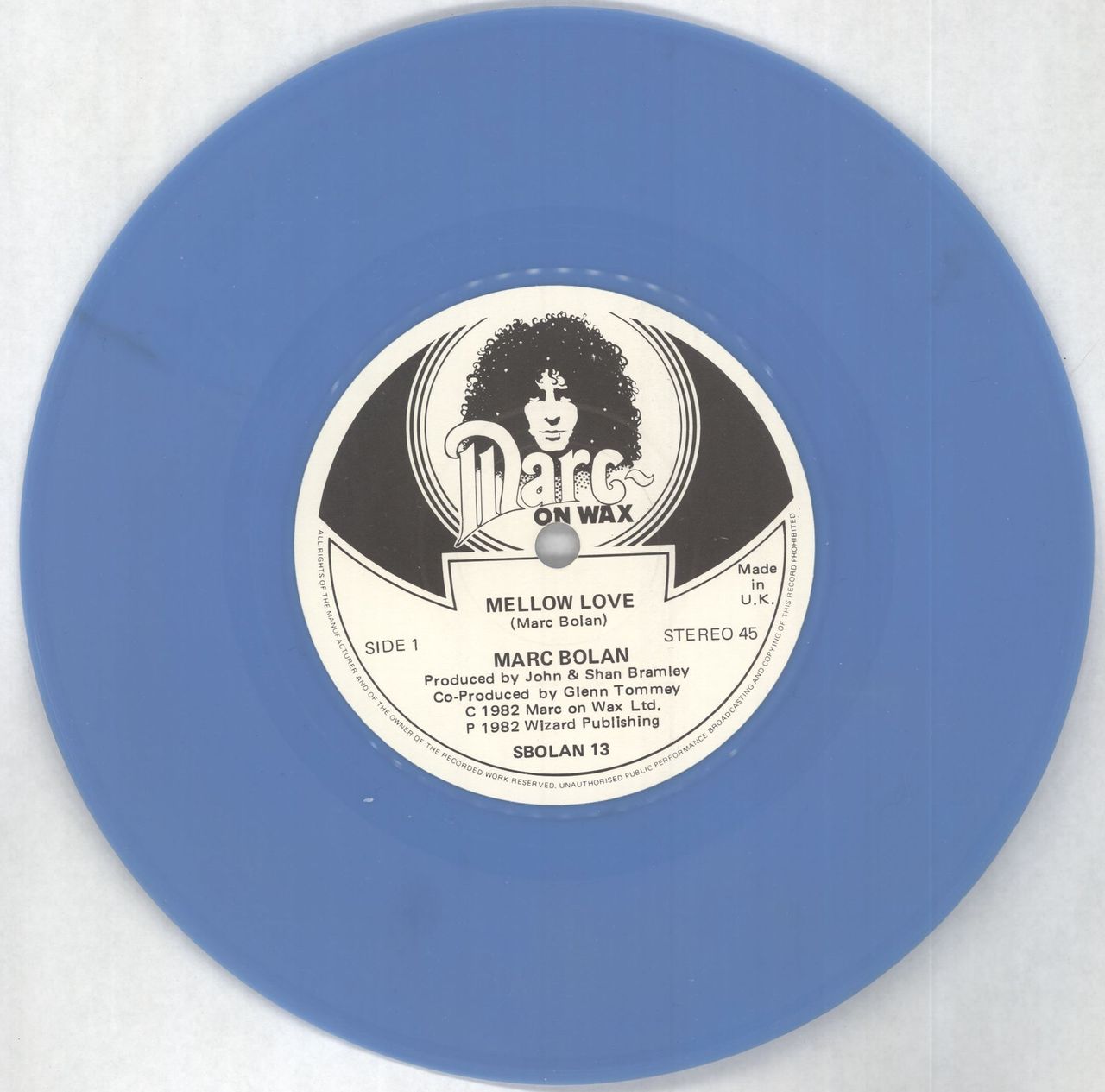 Marc Bolan Mellow Love - Blue Vinyl UK 7