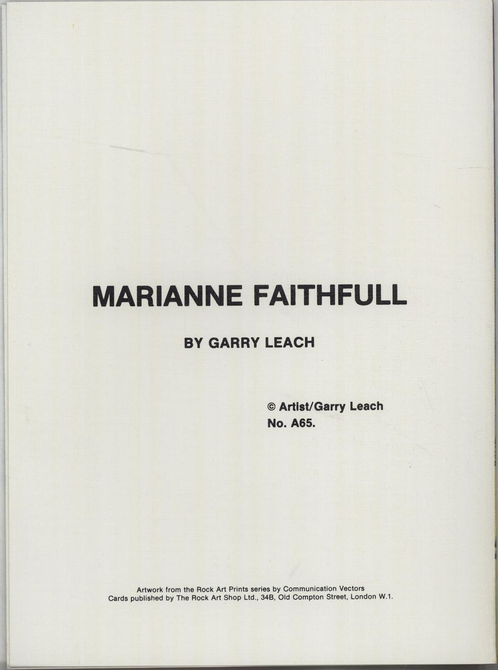 Marianne Faithfull Greeting Card UK memorabilia MRNMMGR675378