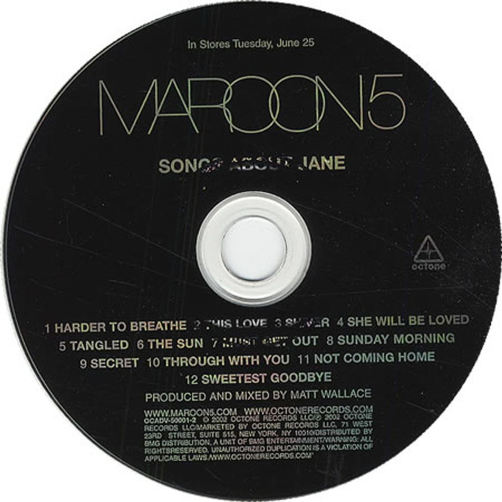 Maroon 5 Songs About Jane US Promo CD album — RareVinyl.com