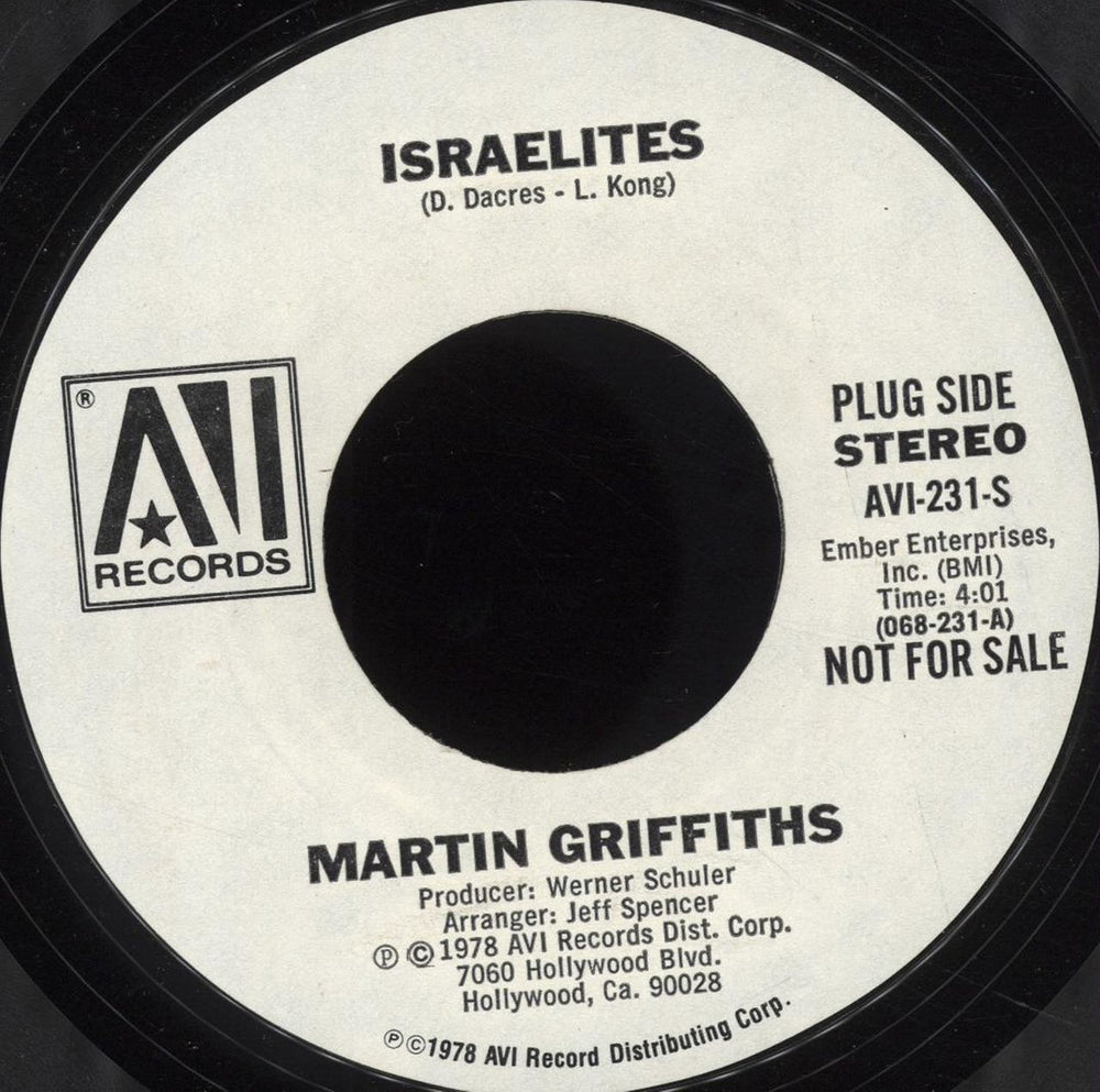 Martin Griffiths  Israelites US Promo 7" vinyl single (7 inch record / 45) AVI-231-S